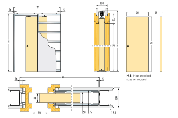 Eclisse Unico Sd Fire Pocket Door Kit 100mm Wall Thickness